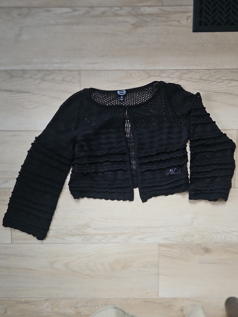 Black Crocheted Open Front Cropped Cardigan Whimsigoth Grunge Fairycore Dark Cro